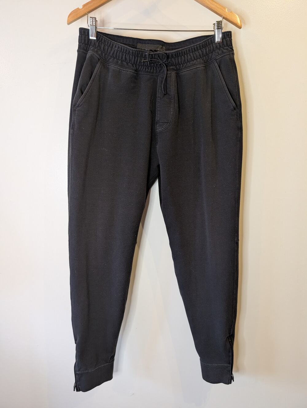 Abercrombie & Fitch Men Black Tapered Jogger Sweatpant Ankle Zip Med Streetwear